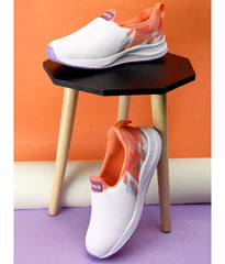 Tomsy Choice Orange & White Women Slip-On Sports Shoes | Lightweight Casual Walking