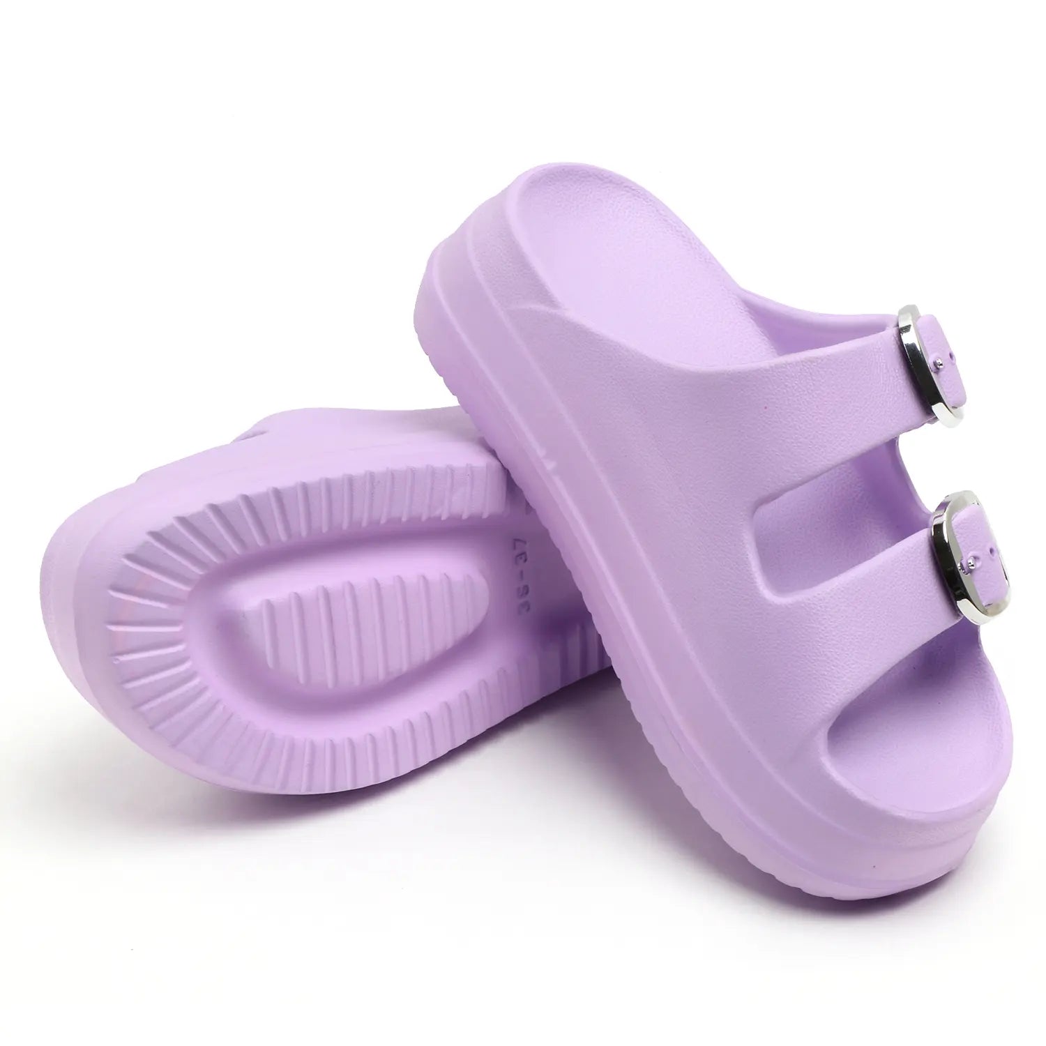 TOMSY CHOICE EVA Women Buckle Sliders | Adjustable Double Buckle | Lightweight Cushioned Slip-On | Anti-Skid, Water-Friendly, Quick-Dry