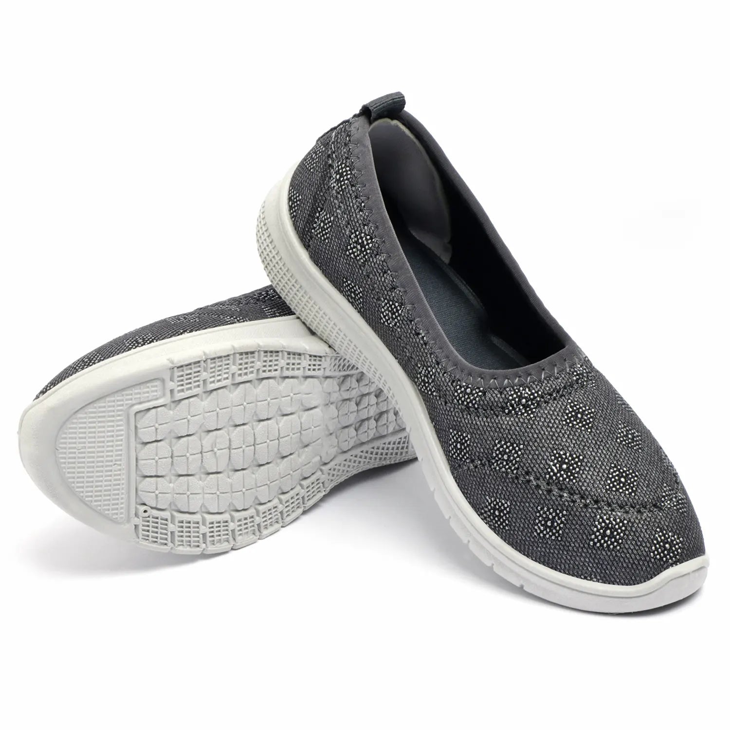 Tomsy Choice Grey Mesh Slip-On Ballerina for Women – Lightweight, Breathable & Comfortable