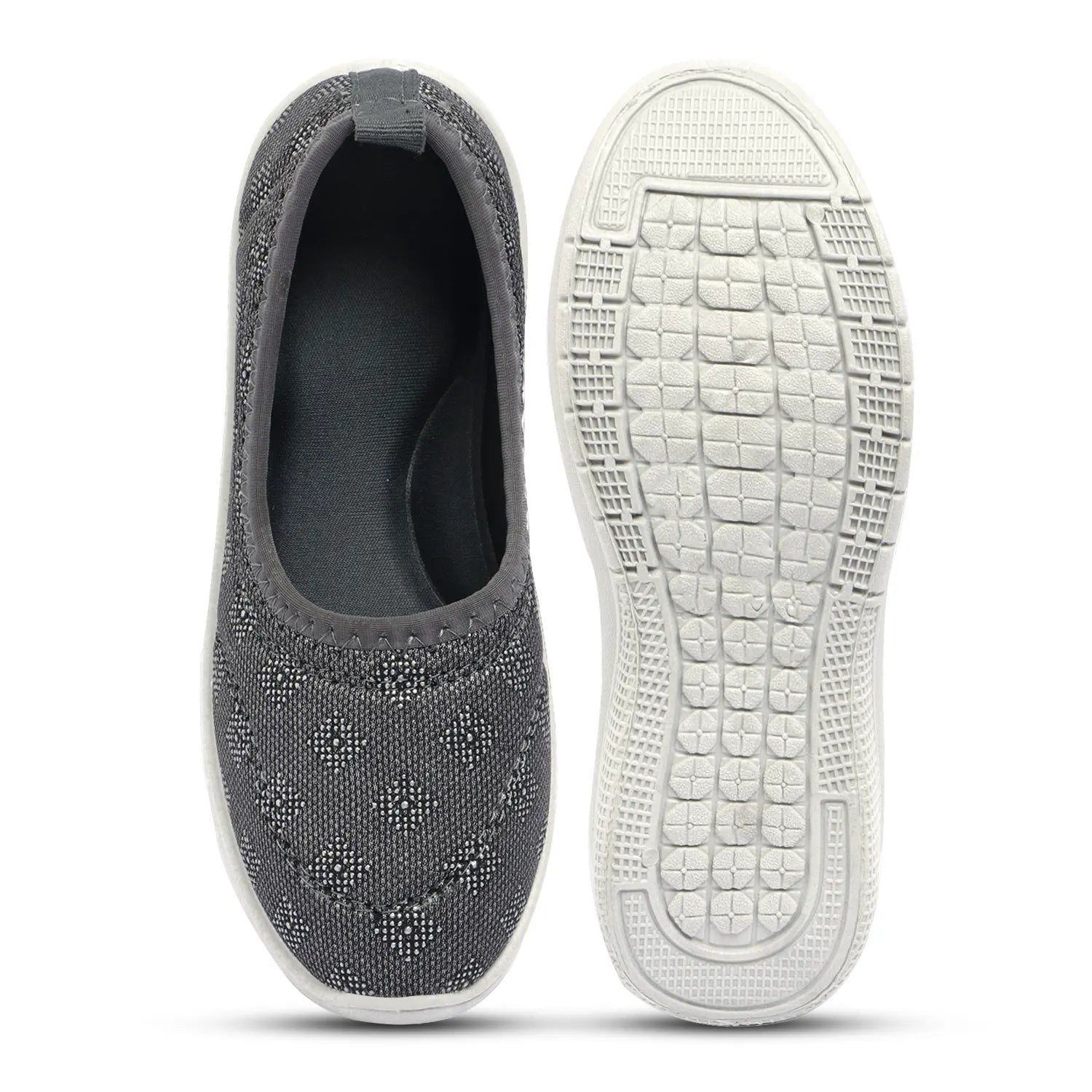 Tomsy Choice Grey Mesh Slip-On Ballerina for Women – Lightweight, Breathable & Comfortable