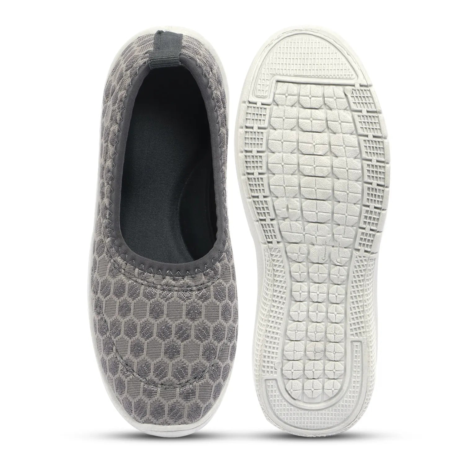 Tomsy Choice Grey Mesh Slip-On Ballerina Shoes for Women – Lightweight, Breathable & Comfortable Daily Wear Footwear