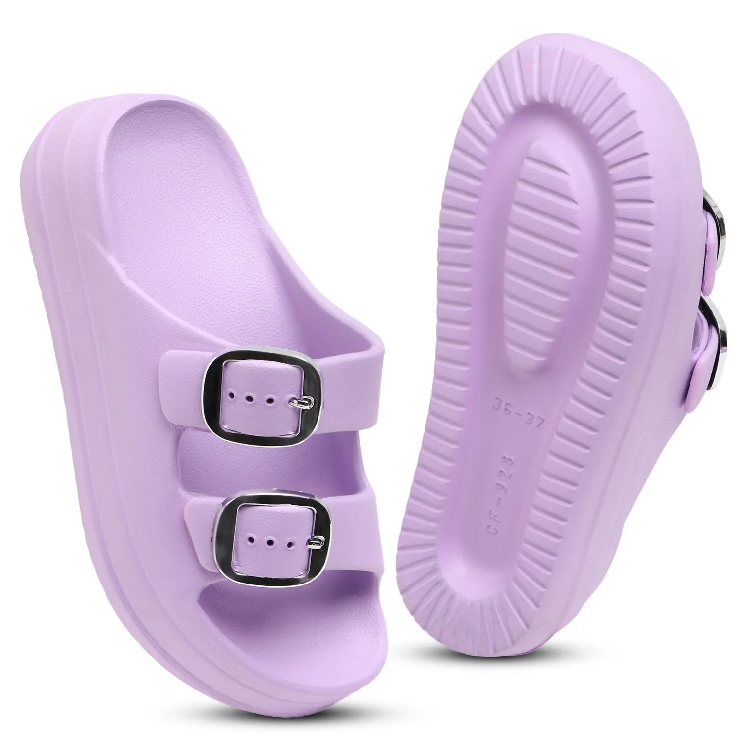 TOMSY CHOICE EVA Women Buckle Sliders | Adjustable Double Buckle | Lightweight Cushioned Slip-On | Anti-Skid, Water-Friendly, Quick-Dry