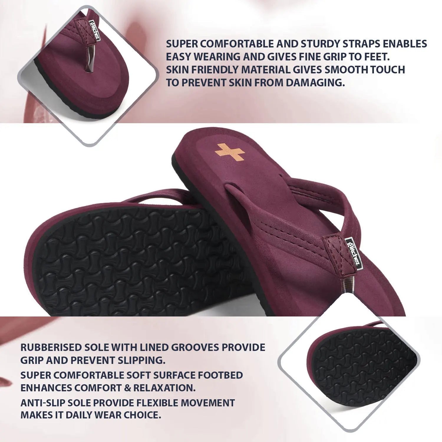 Tomsy Choice Cherry Synthetic Slip-On Ortho Flip Flop for Women – Lightweight & Comfortable Summer Footwear