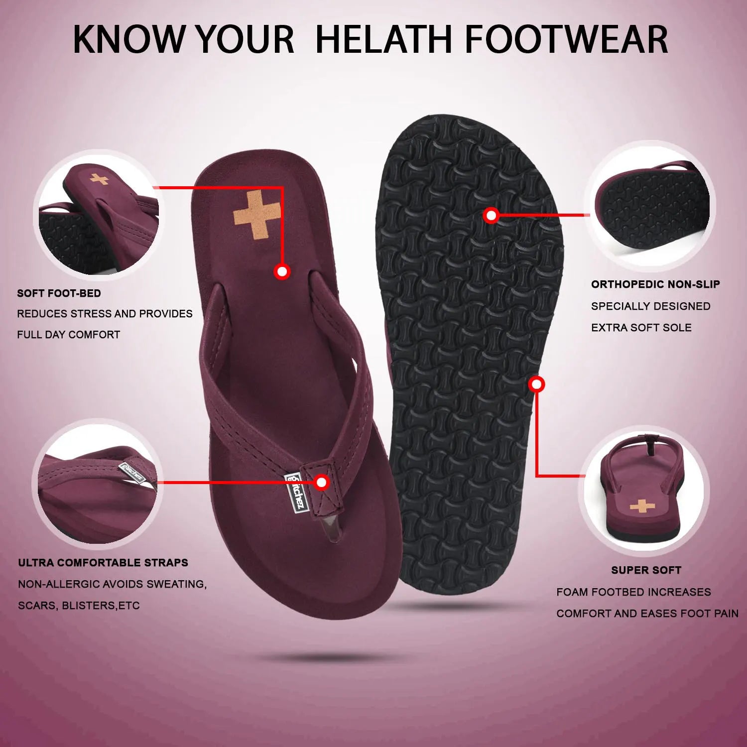 Tomsy Choice Cherry Synthetic Slip-On Ortho Flip Flop for Women – Lightweight & Comfortable Summer Footwear