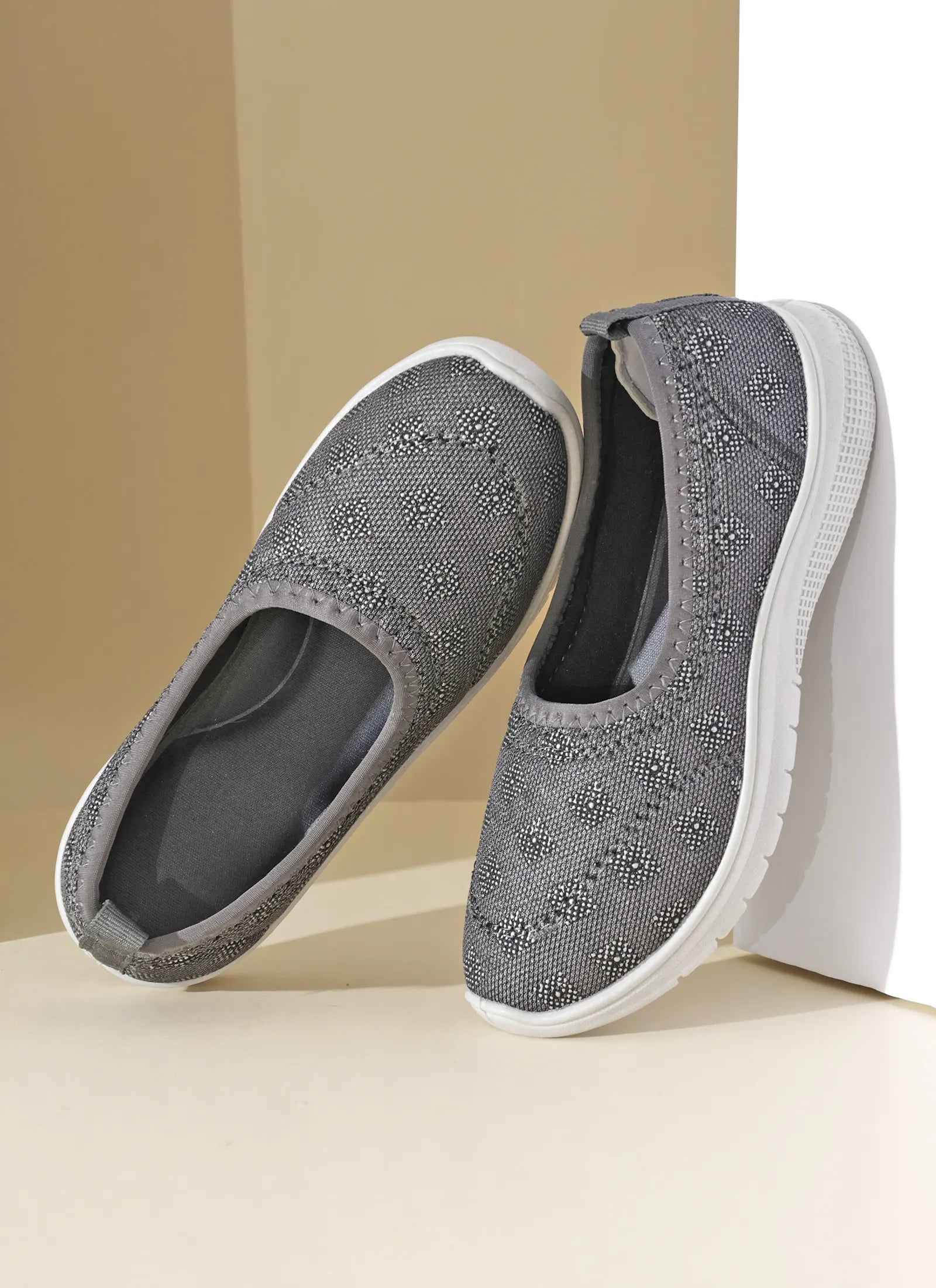 Tomsy Choice Grey Mesh Slip-On Ballerina for Women – Lightweight, Breathable & Comfortable