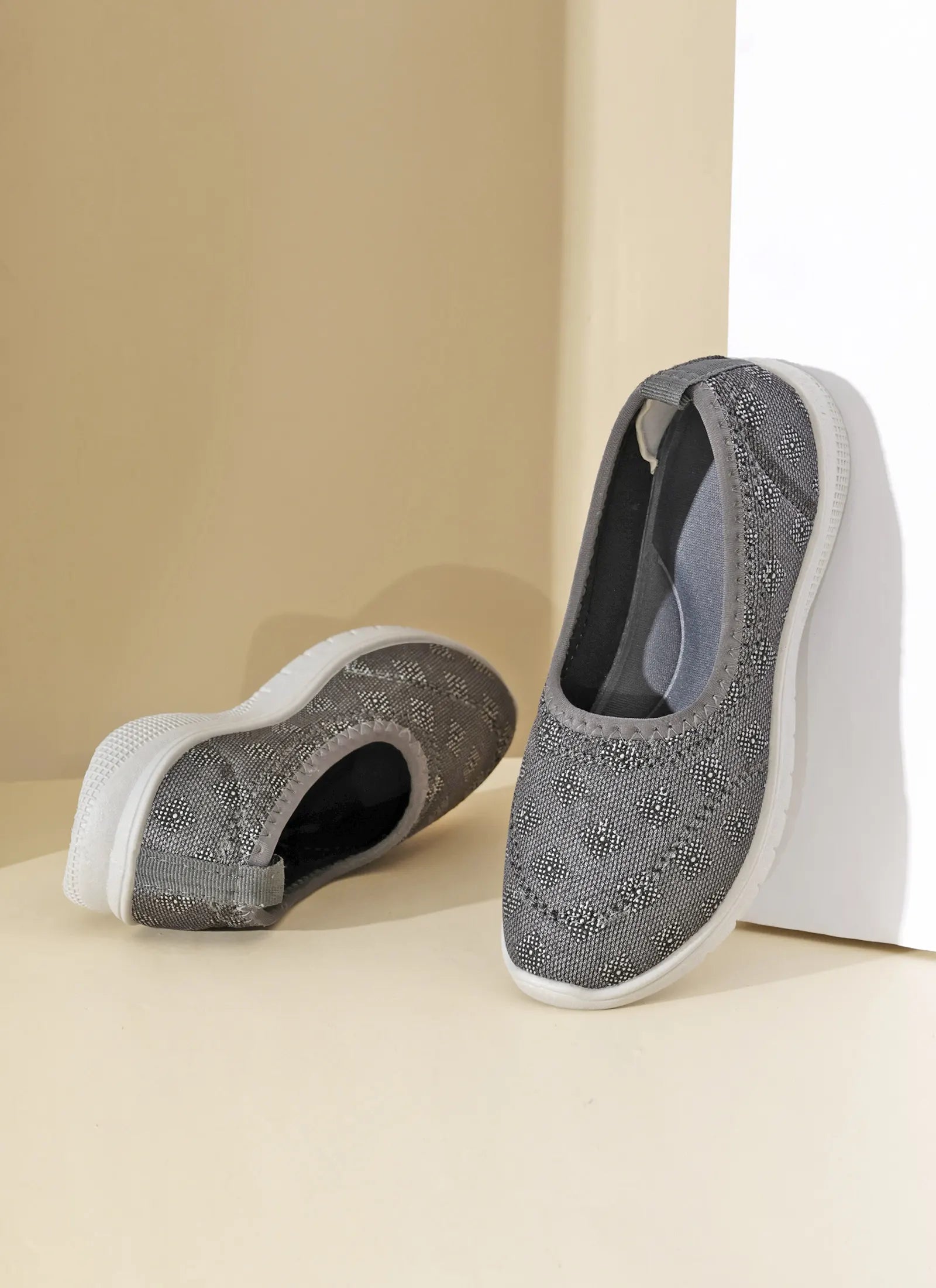 Tomsy Choice Grey Mesh Slip-On Ballerina for Women – Lightweight, Breathable & Comfortable
