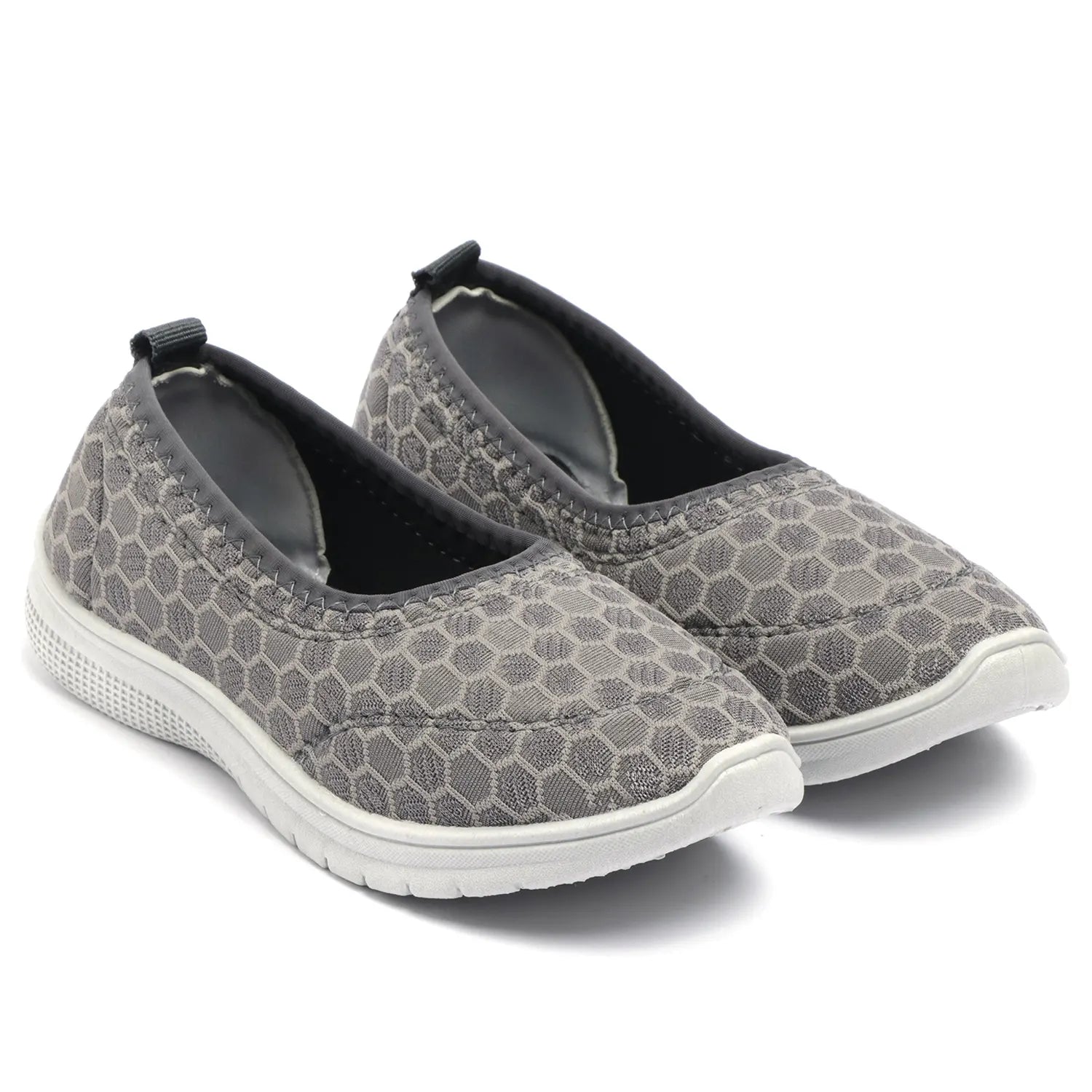 Tomsy Choice Grey Mesh Slip-On Ballerina Shoes for Women – Lightweight, Breathable & Comfortable Daily Wear Footwear