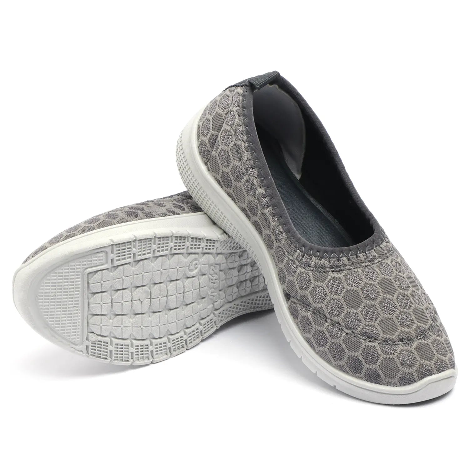 Tomsy Choice Grey Mesh Slip-On Ballerina Shoes for Women – Lightweight, Breathable & Comfortable Daily Wear Footwear