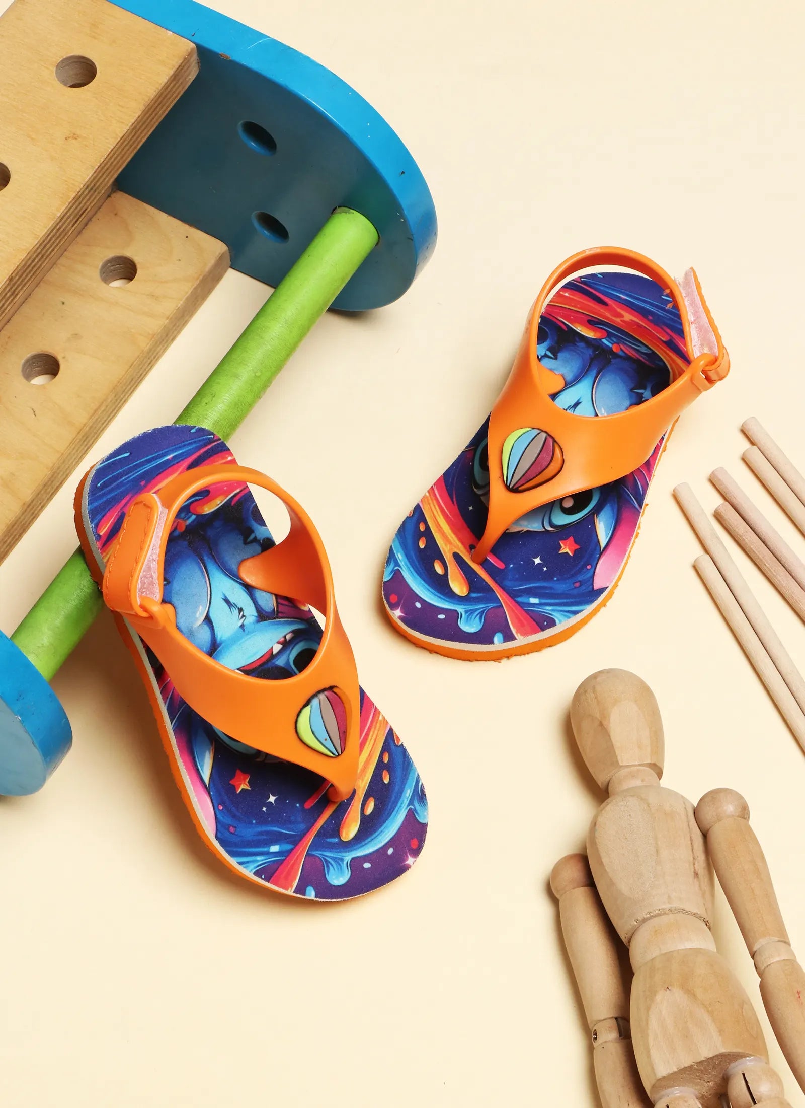 TOMSY CHOICE Boys & Girls Velcro T-Bar Sandals (Orange)