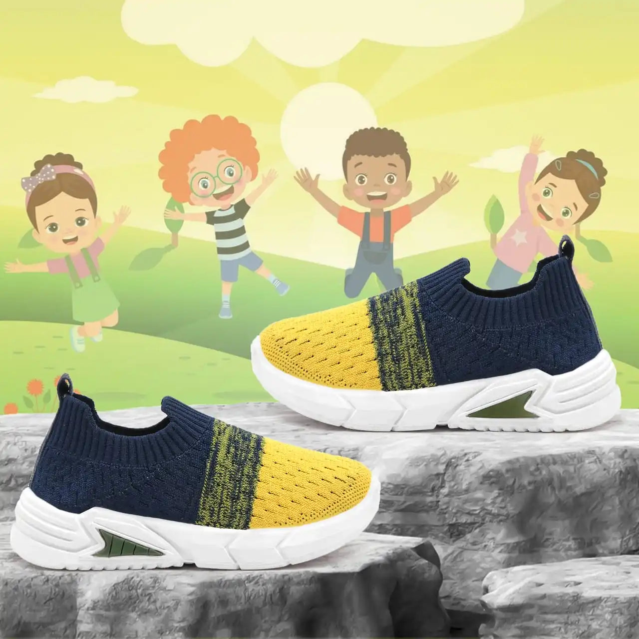 TOMSY CHOICE Blue PVC Sole Knitted Upper Shoes for Boys and Girls