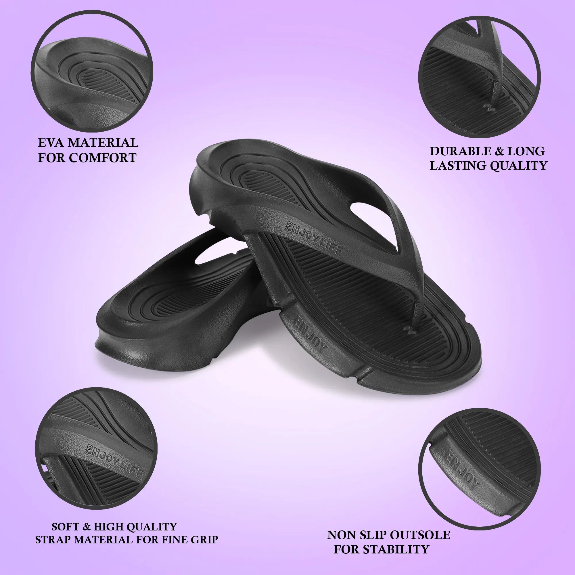 Tomsy Choice Stylish Black Thong Flip Flops for Daily Wear
