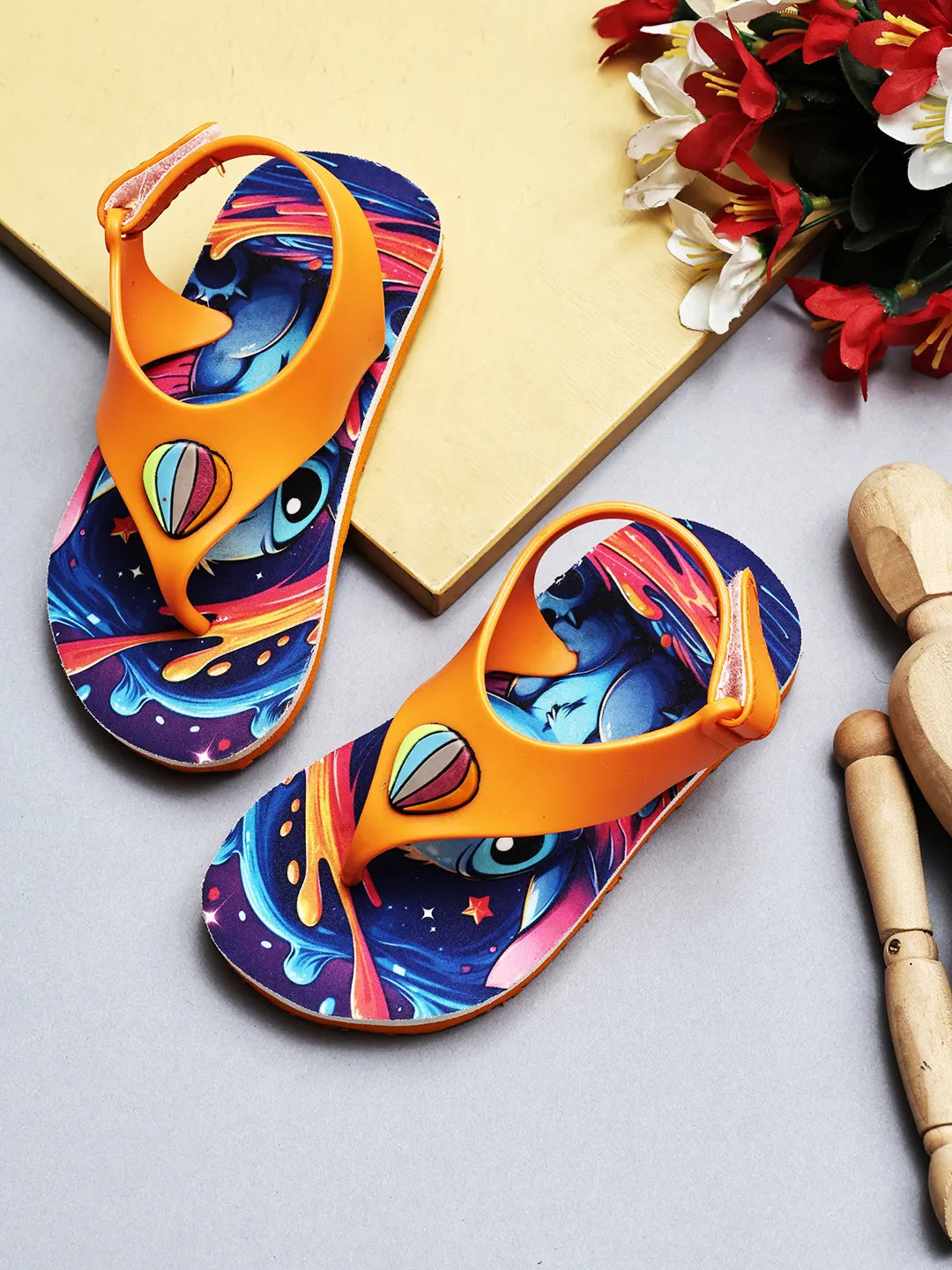 TOMSY CHOICE Boys & Girls Velcro T-Bar Sandals (Orange)