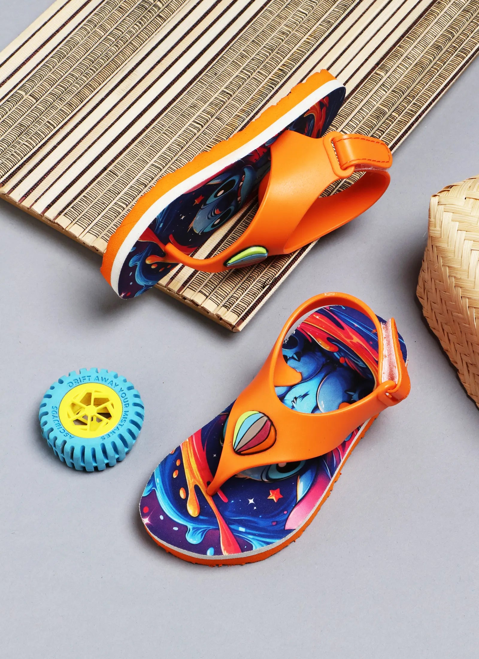 TOMSY CHOICE Boys & Girls Velcro T-Bar Sandals (Orange)