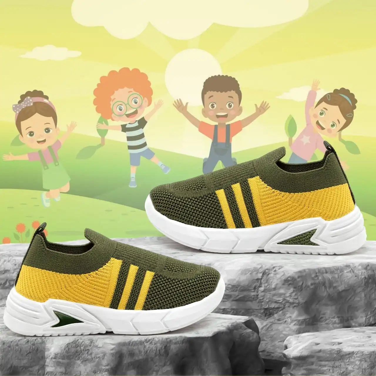 TOMSY CHOICE Yellow PVC Sole Knitted Upper Shoes for Boys and Girls | Lightweight, Durable & Comfortable Kids Footwear