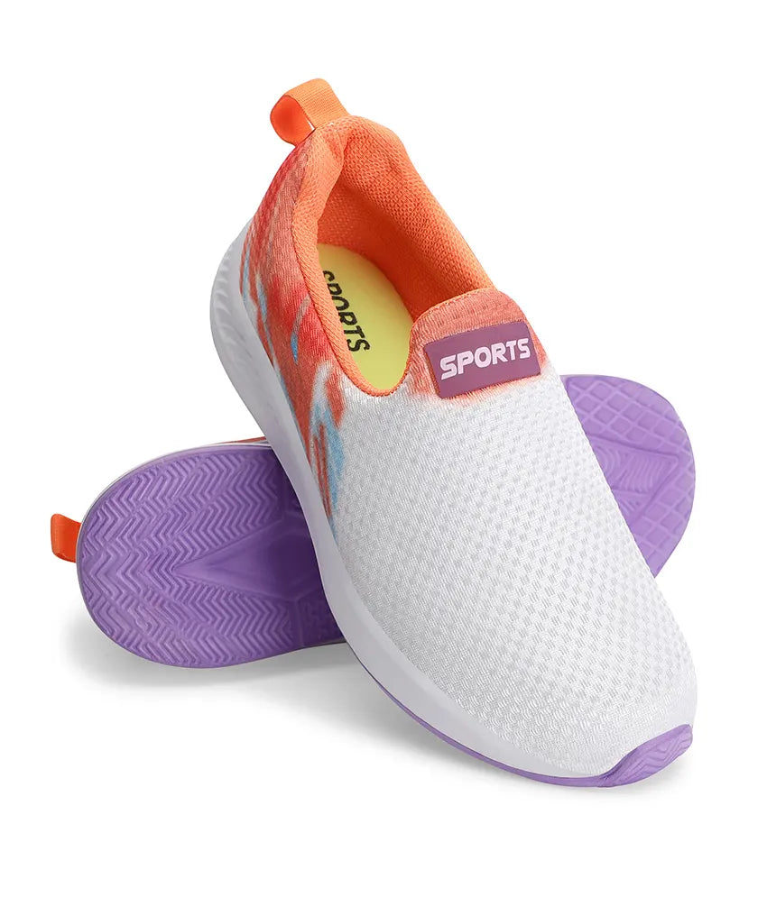 Tomsy Choice Orange & White Women Slip-On Sports Shoes | Lightweight Casual Walking
