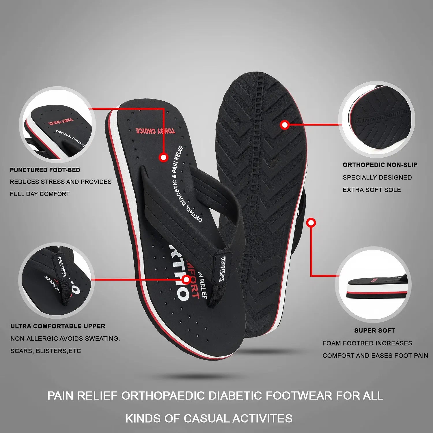 TOMSY CHOICE EVA Ortho Flip Flops for Mens | Orthopedic Comfort Slippers | Lightweight Cushioned Footbed | Anti-Slip Sole | & Walking Use