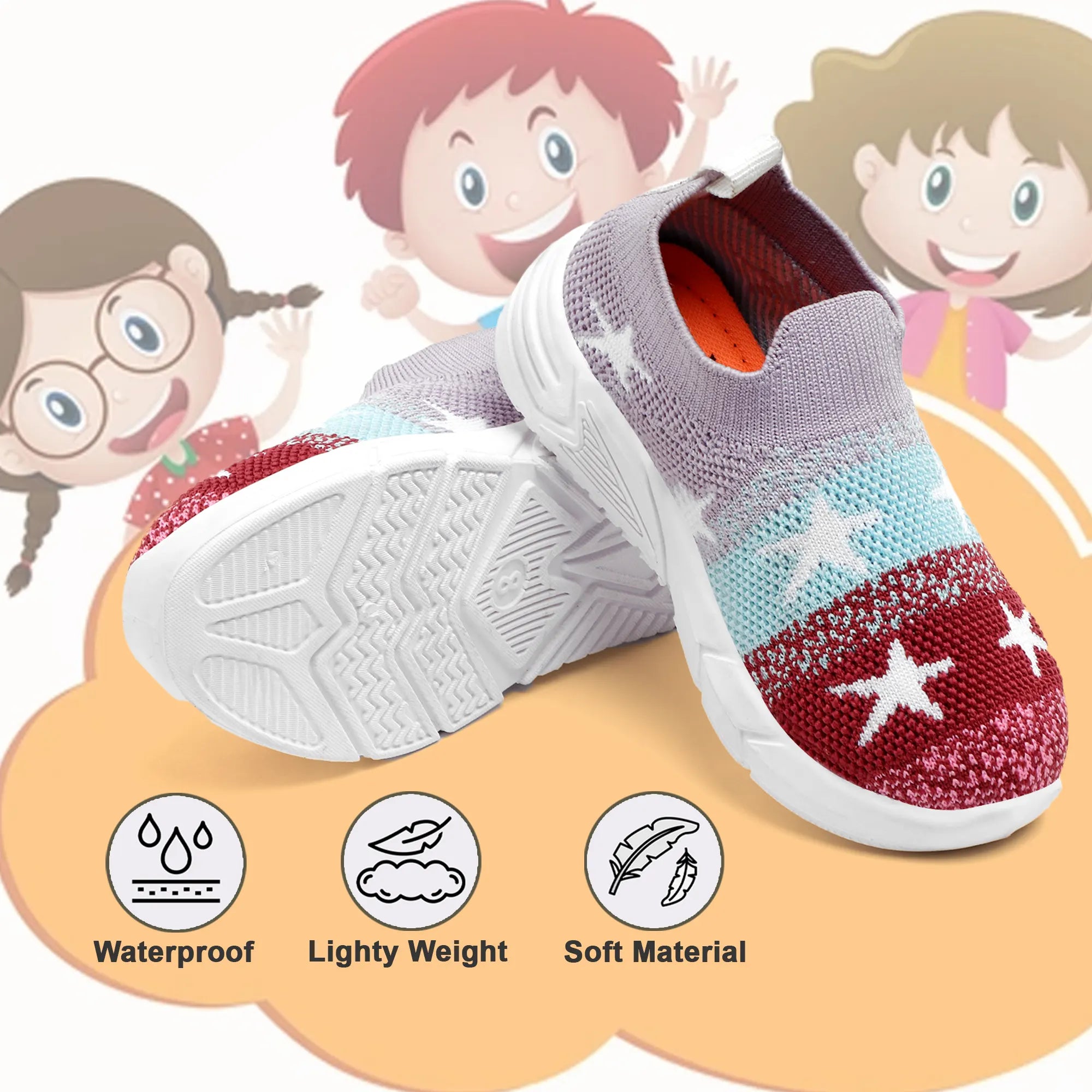 TOMSY CHOICE Onion PVC Sole Knitted Upper Sport Shoes for Boys and Girls