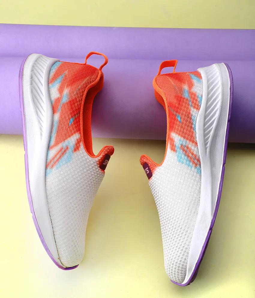 Tomsy Choice Orange & White Women Slip-On Sports Shoes | Lightweight Casual Walking