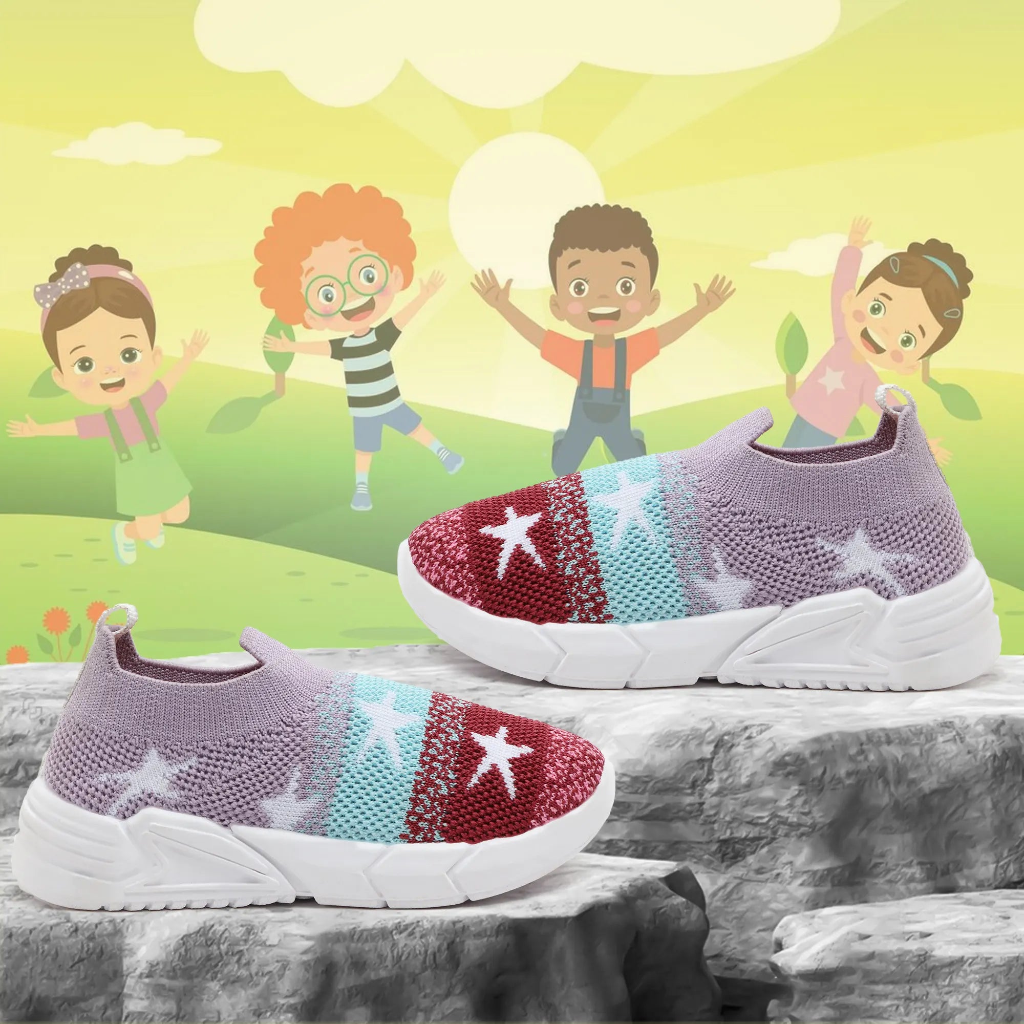 TOMSY CHOICE Onion PVC Sole Knitted Upper Sport Shoes for Boys and Girls