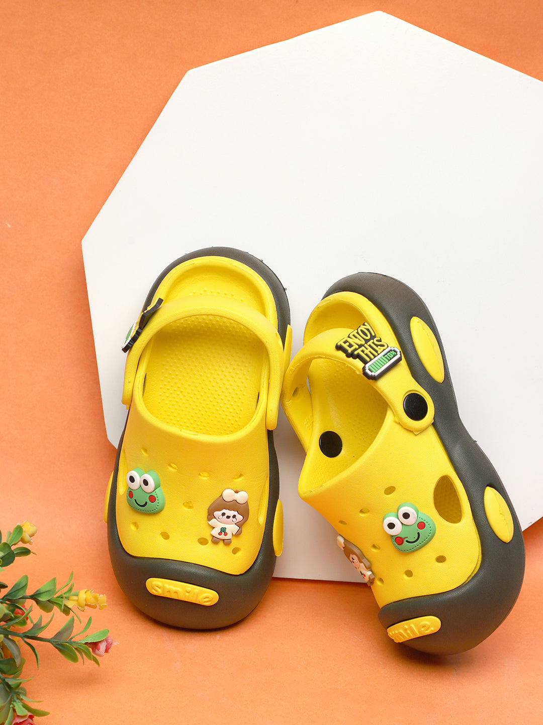 Tomsy Choice Kids Yellow EVA Clogs | Lightweight Comfortable Slip-On Sandals for Boys & Girls