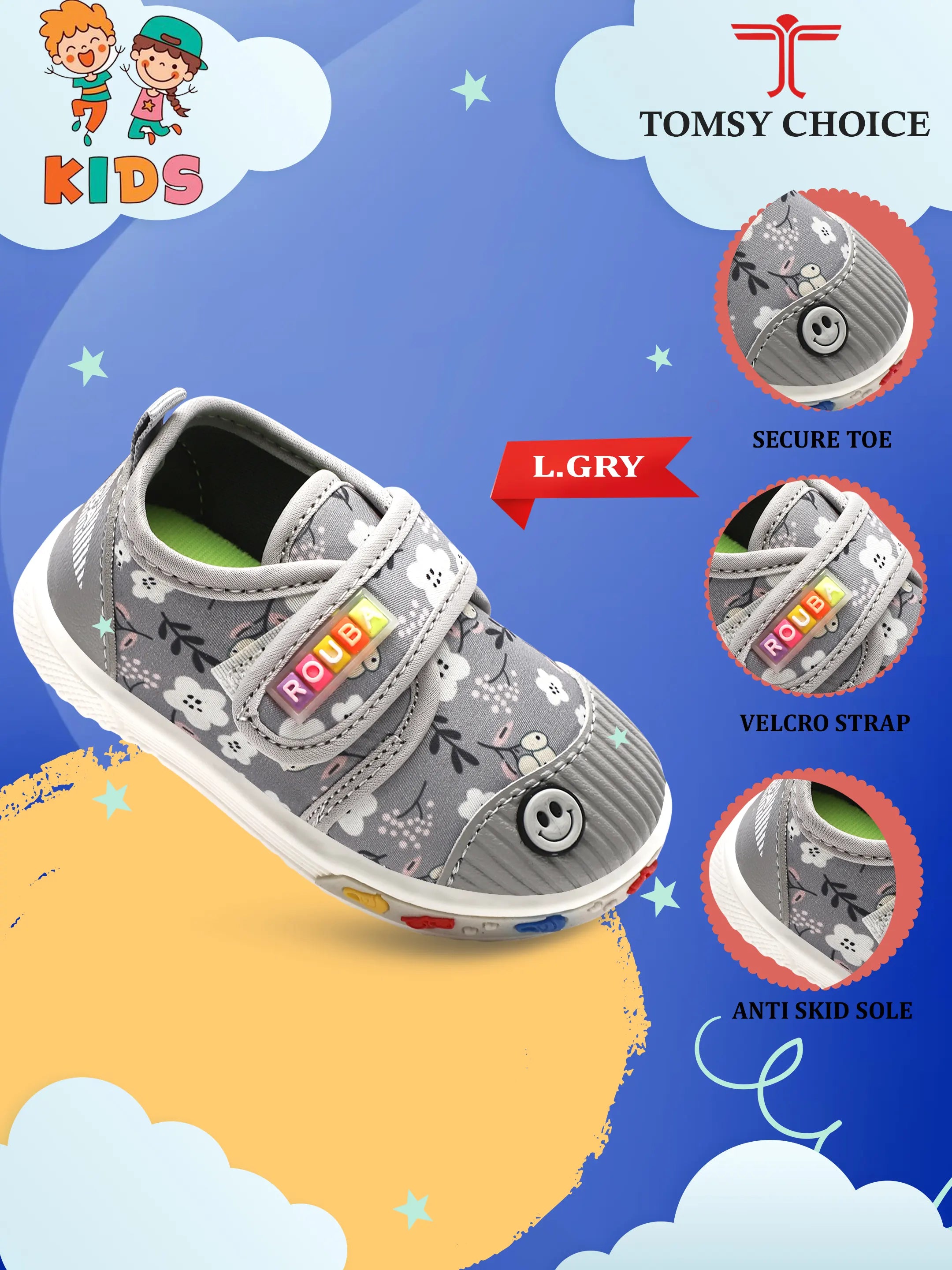 TOMSY CHOICE Grey PVC Sole Knitted Upper Lightweight Casual Shoes for Boys and Girls – Breathable, Flexible, and Stylish Everyday Footwear